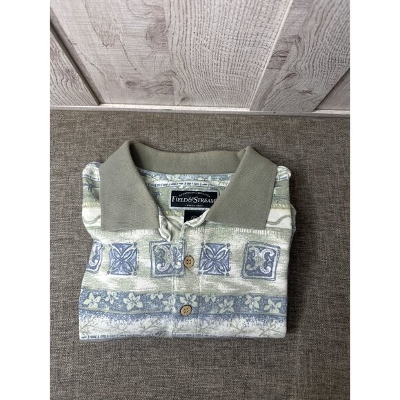 Field & Stream Mens XL Green Blue Patterned Polo Shirt Palm Trees Casual Cruise - Picture 3 of 6